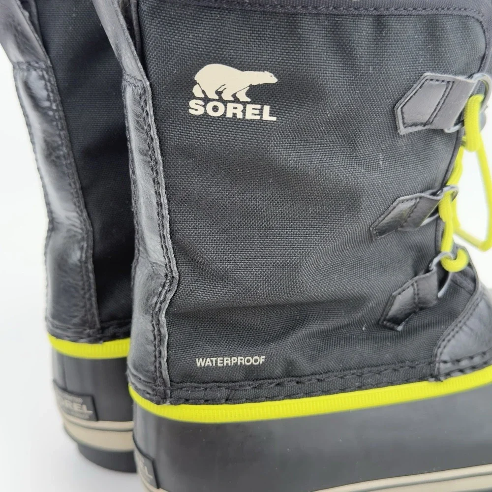 Sorel Yoot Pac Nylon Waterproof Snow Boots Big Kids Youth 5 Black Neon NY5191